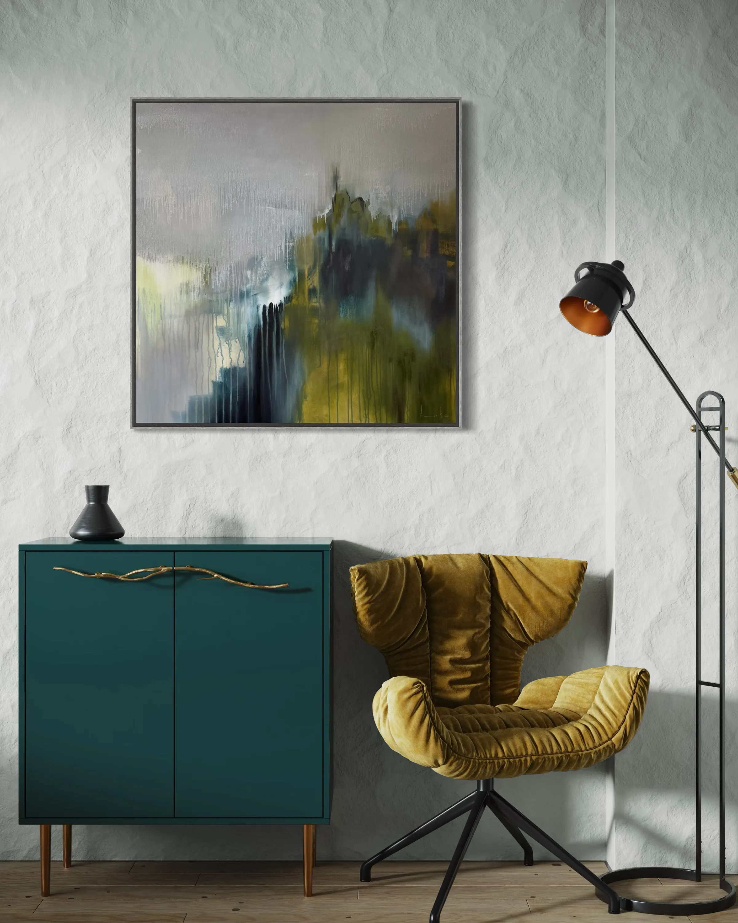 Image of After the rain  by Aliona Koroliova, size: 90x90, made of mixed media on canvas, Painting medium, from Kyiv, part of the Where it is quiet  series, priced at €900 (≈ 46,142 грн) Photo 7 of 7.